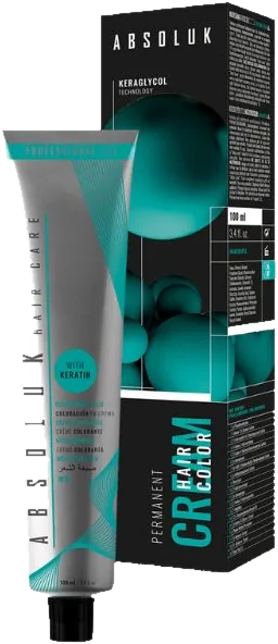 Absoluk Permanent Hair Color Cream, bisnaga e caixa